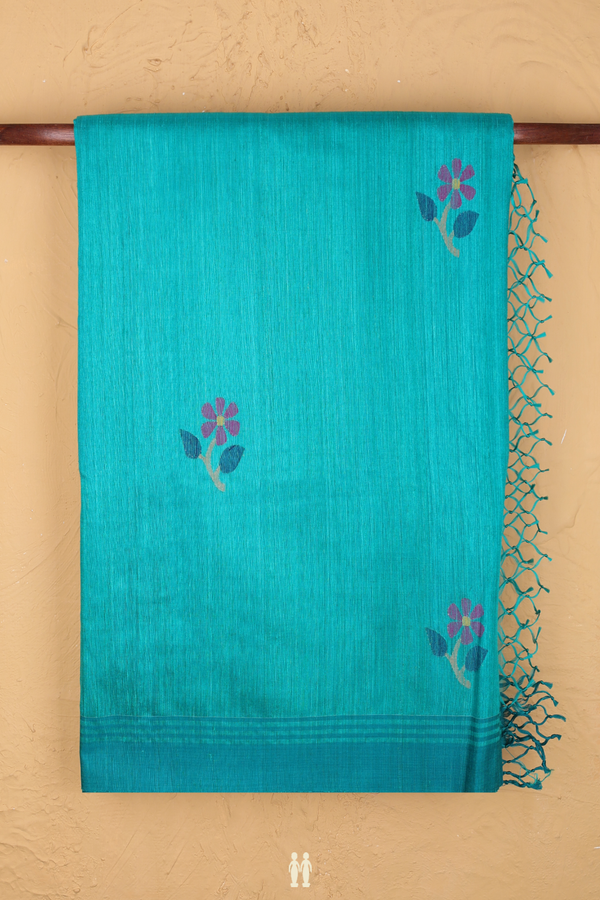 Jute Saree In Green With Floral Motifs