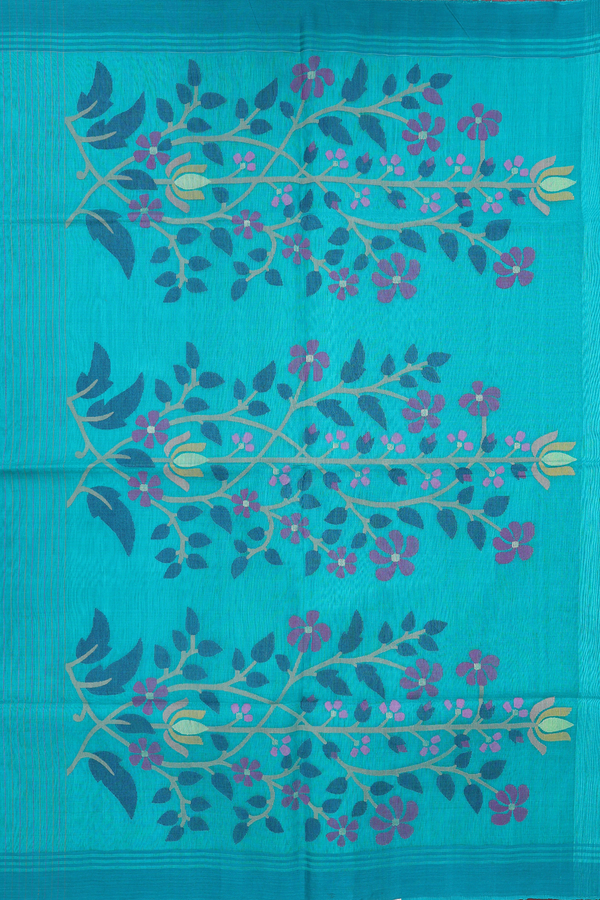 Jute Saree In Green With Floral Motifs