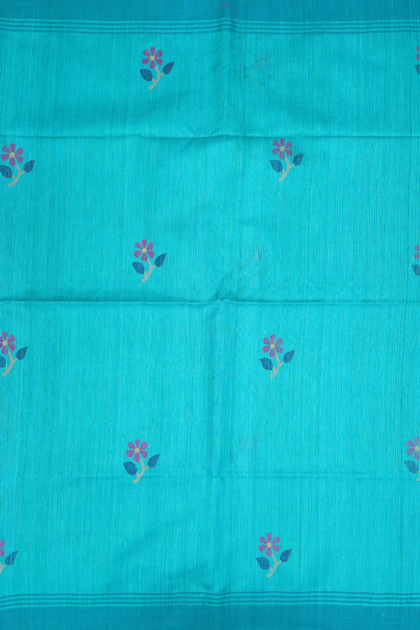 Jute Saree In Green With Floral Motifs