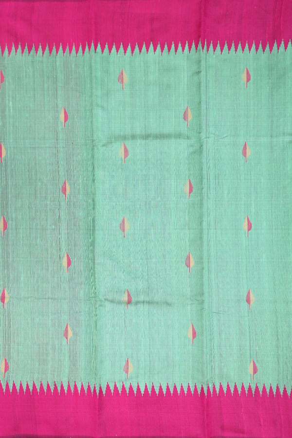 Jute Saree In Green With Threadwork Buttas