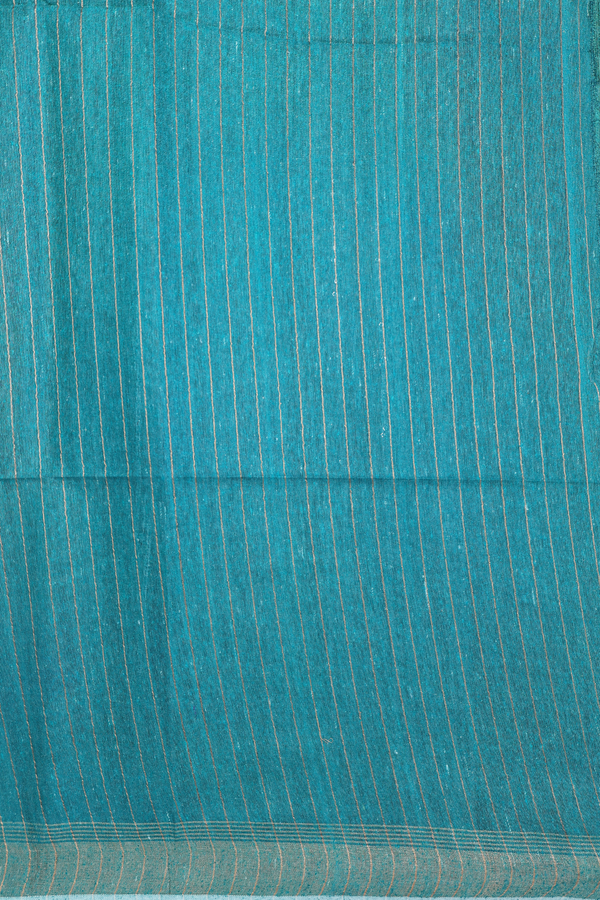 Jute Saree In Green With Threadwork Design