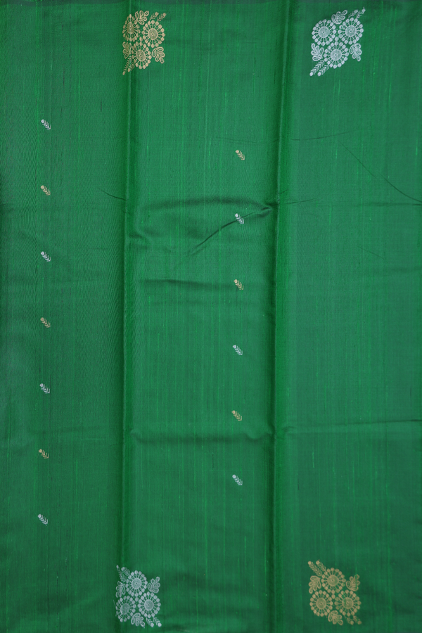 Jute Saree In Green With Zari Buttas
