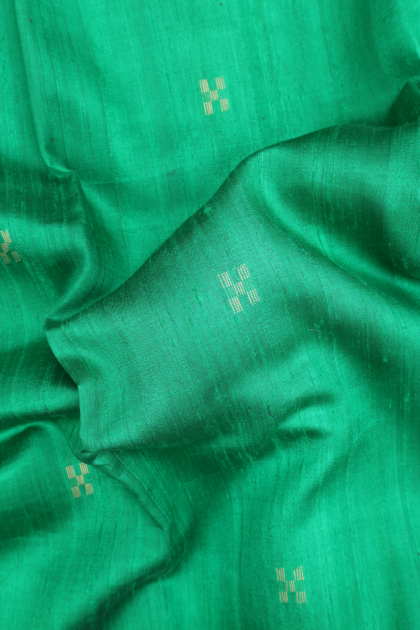 Jute Saree In Green With Zari Buttas