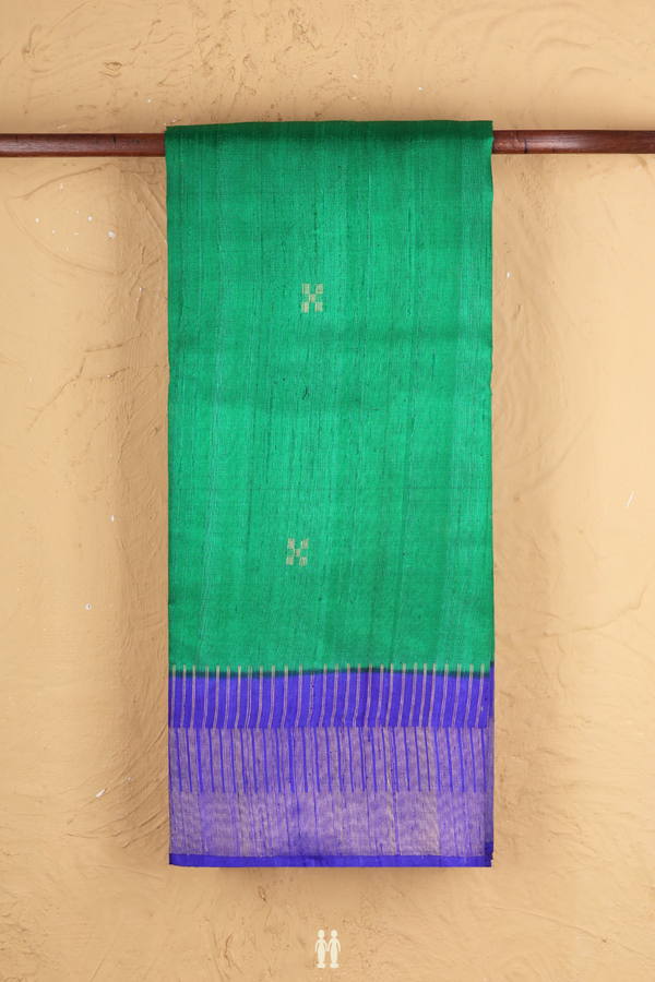 Jute Saree In Green With Zari Buttas