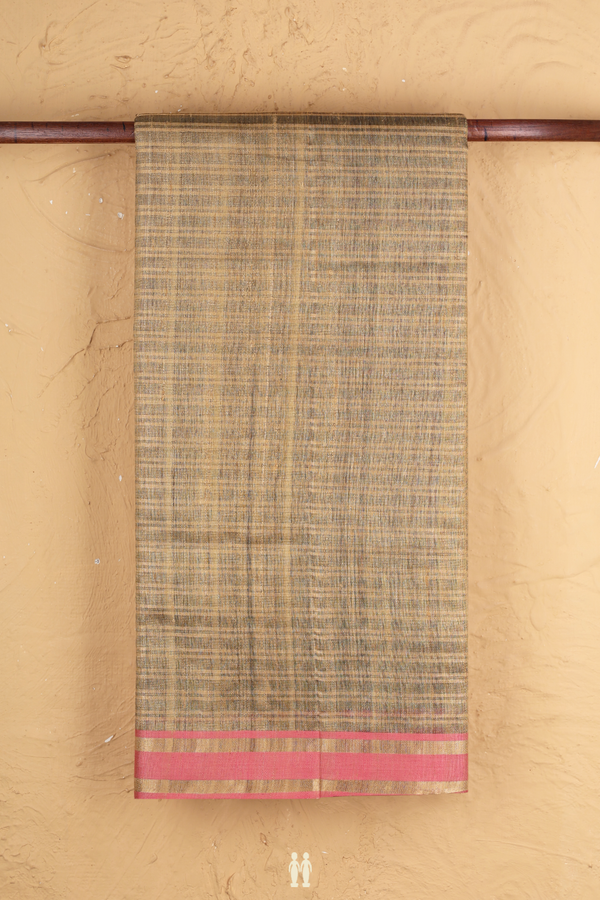 Jute Saree In Greenish Brown With Stripes Design