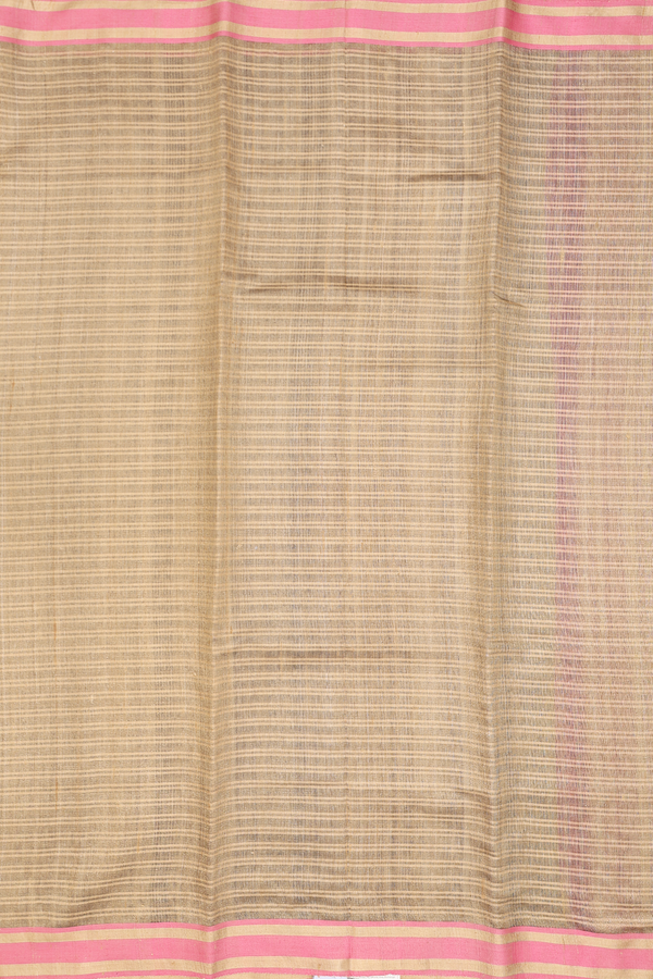 Jute Saree In Greenish Brown With Stripes Design