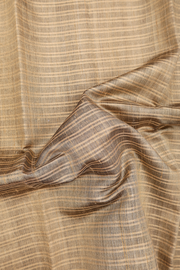 Jute Saree In Greenish Brown With Stripes Design