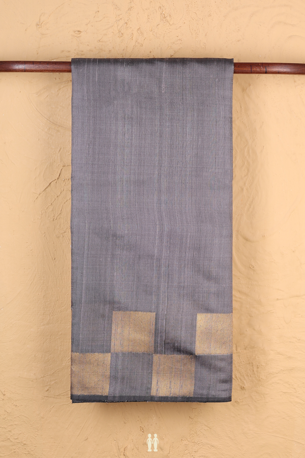 Jute Saree In Grey With Checks Border