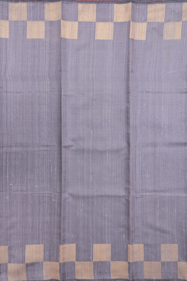 Jute Saree In Grey With Checks Border