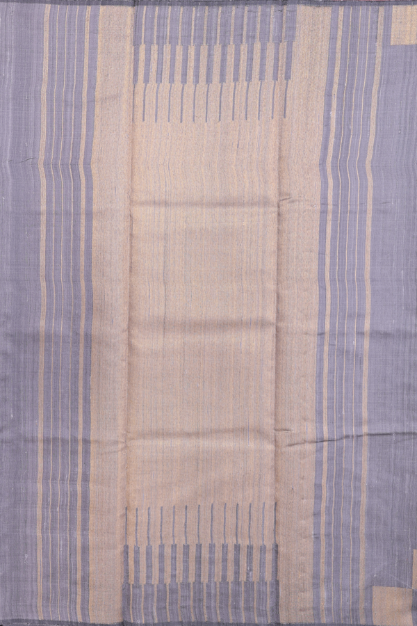 Jute Saree In Grey With Checks Border