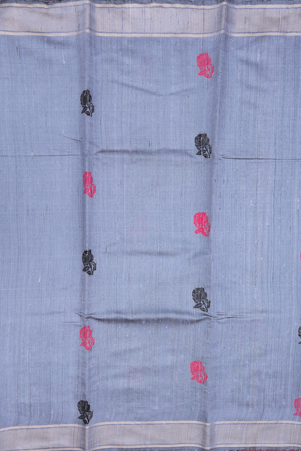 Jute Saree In Grey With Floral Buttas