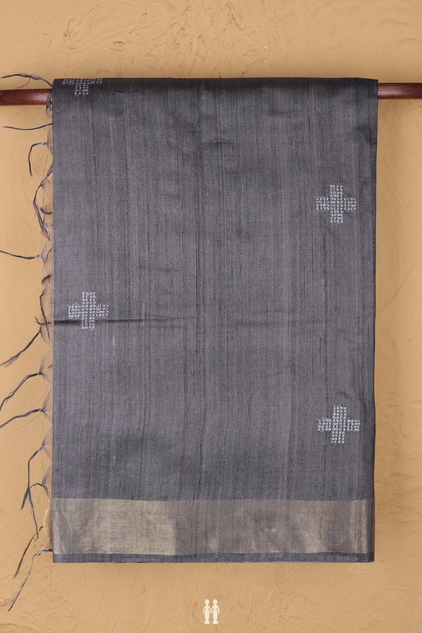 Jute Saree In Grey With Threadwork Design