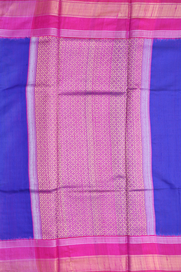 Jute Saree In Indigo Blue With Floral Buttas