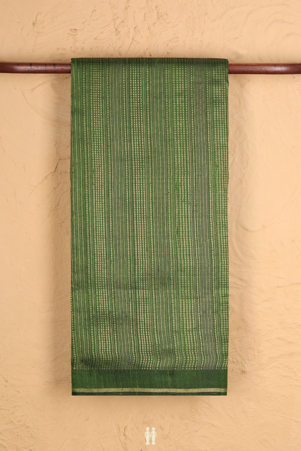 Jute Saree In Leaf Green With Stripes Design