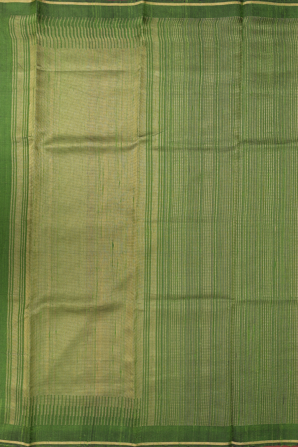 Jute Saree In Leaf Green With Stripes Design
