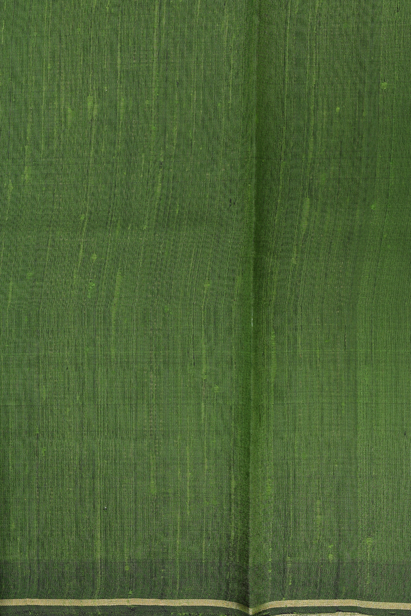 Jute Saree In Leaf Green With Stripes Design