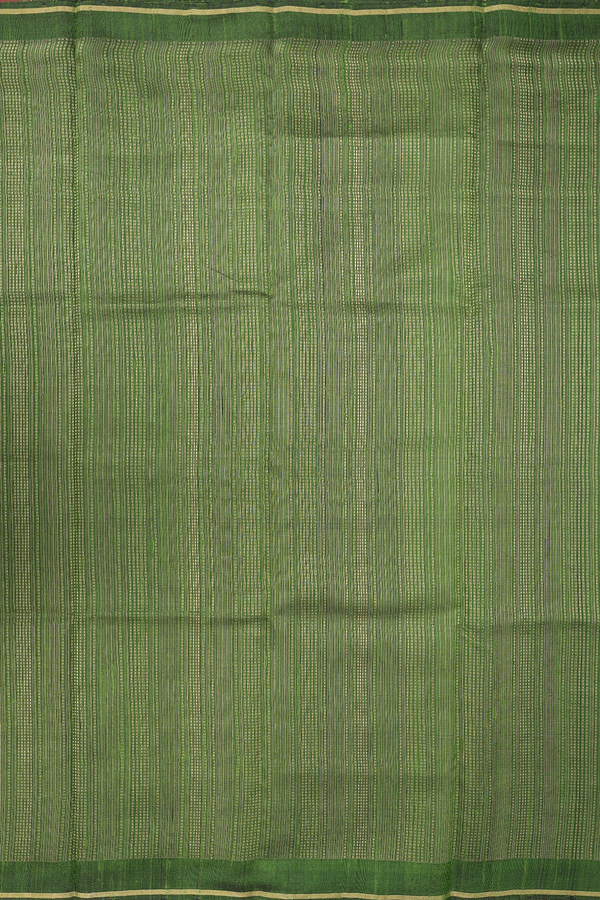 Jute Saree In Leaf Green With Stripes Design