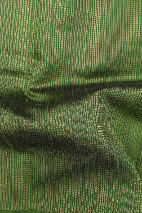 Jute Saree In Leaf Green With Stripes Design