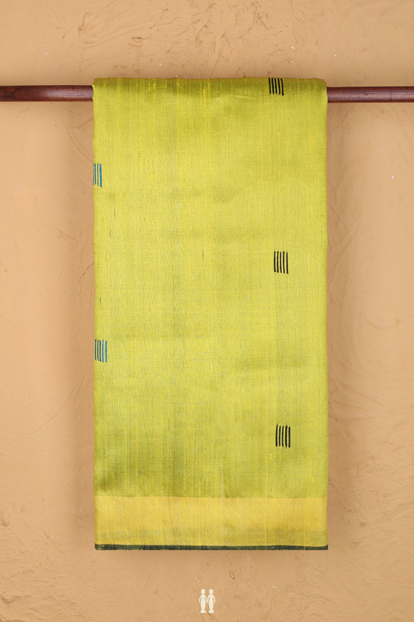 Jute Saree In Lemon Yellow With Threadwork Buttas