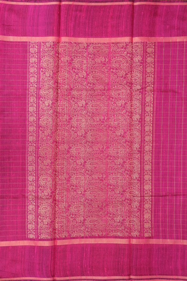Jute Saree In Magenta With Checks Design