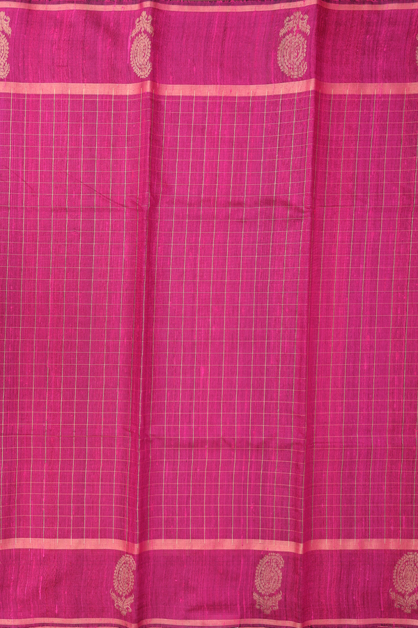Jute Saree In Magenta With Checks Design