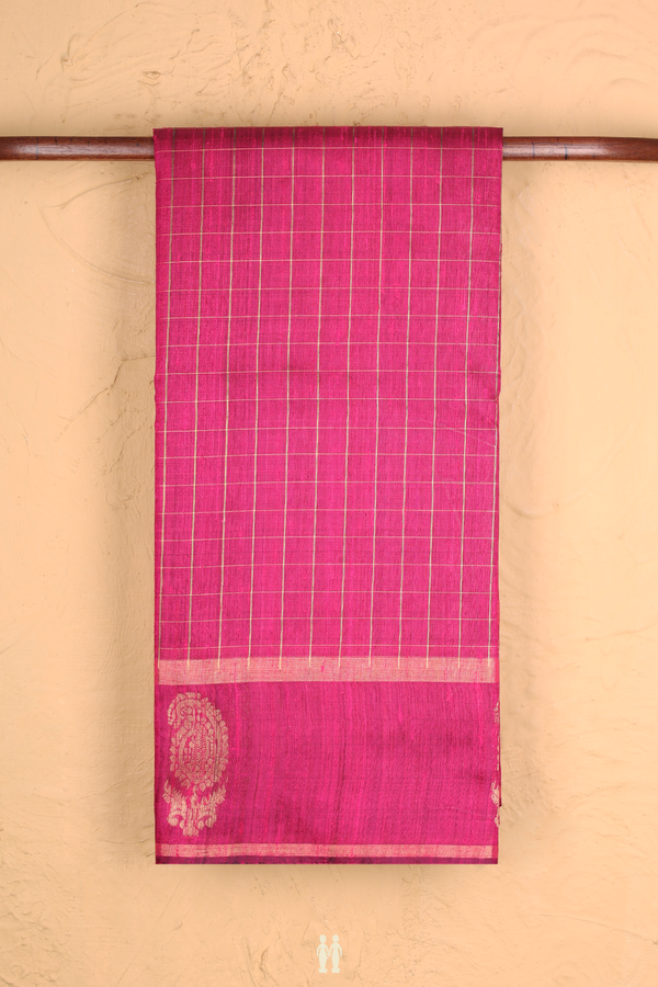 Jute Saree In Magenta With Checks Design