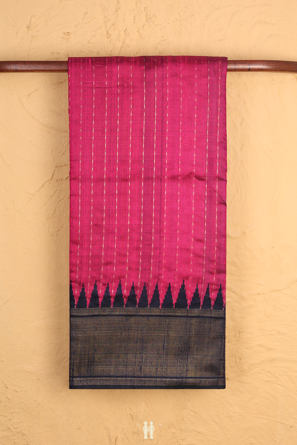 Jute Saree In Magenta With Stripes Design