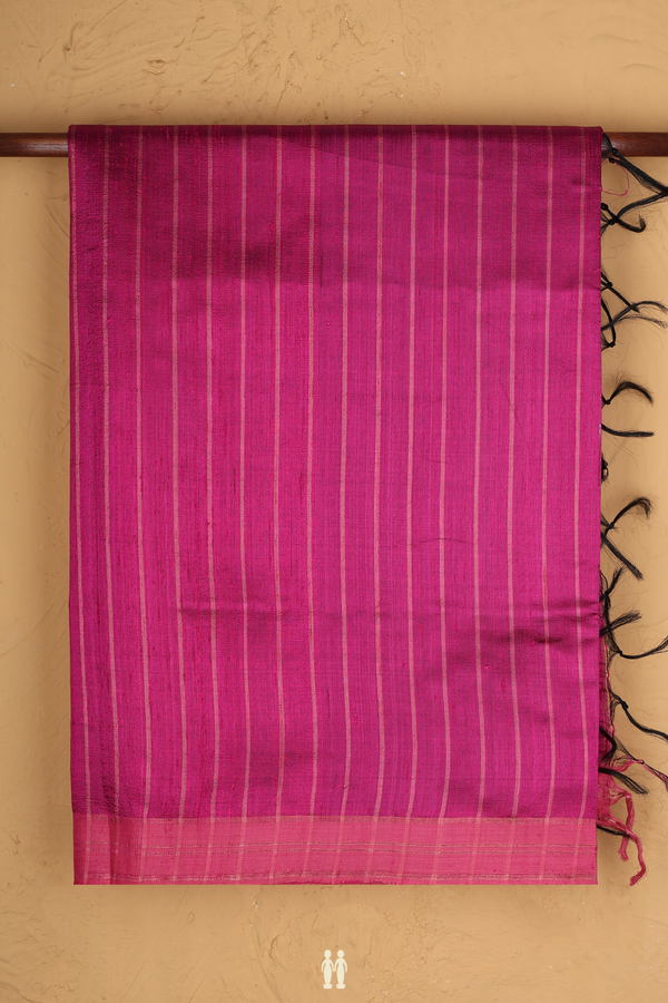 Jute Saree In Magenta With Stripes Design
