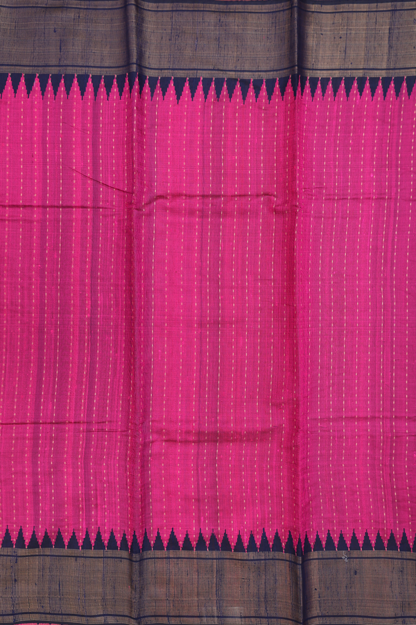 Jute Saree In Magenta With Stripes Design