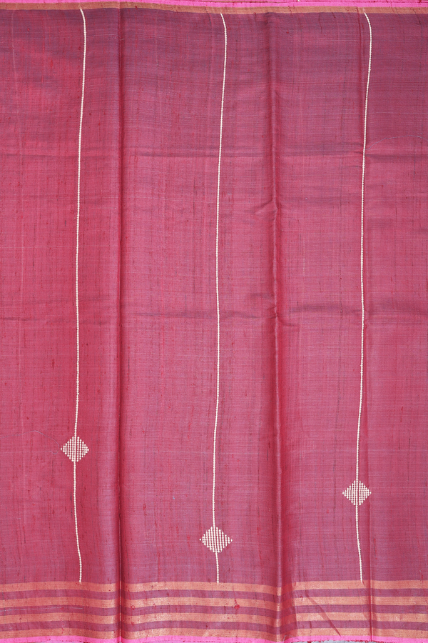 Jute Saree In Maroon With Threadwork Design