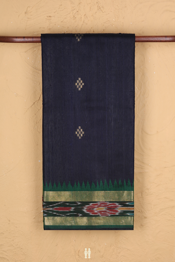Jute Saree In Midnight Blue With Zari Buttas