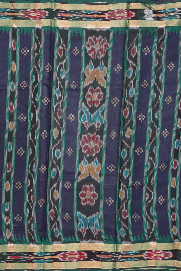 Jute Saree In Midnight Blue With Zari Buttas