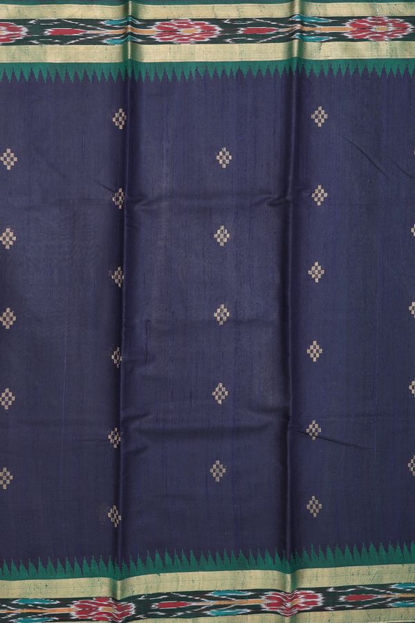 Jute Saree In Midnight Blue With Zari Buttas