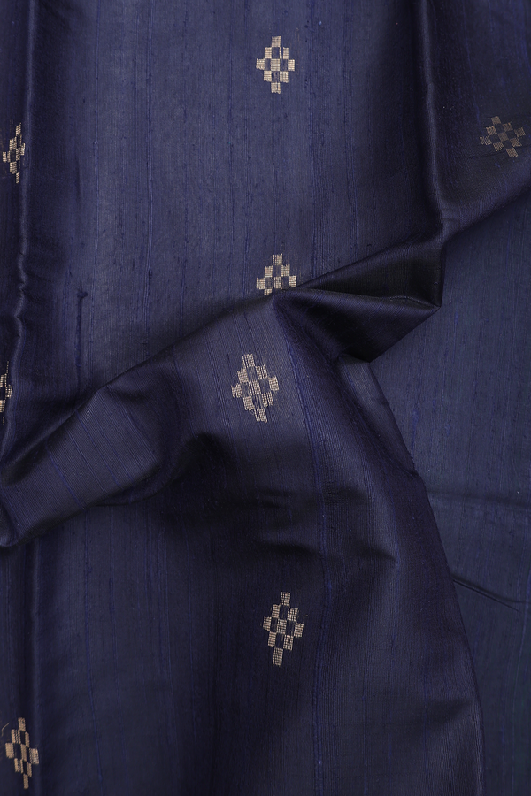 Jute Saree In Midnight Blue With Zari Buttas