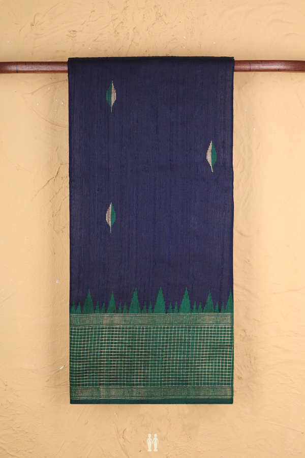 Jute Saree In Navy Blue With Allover Buttas