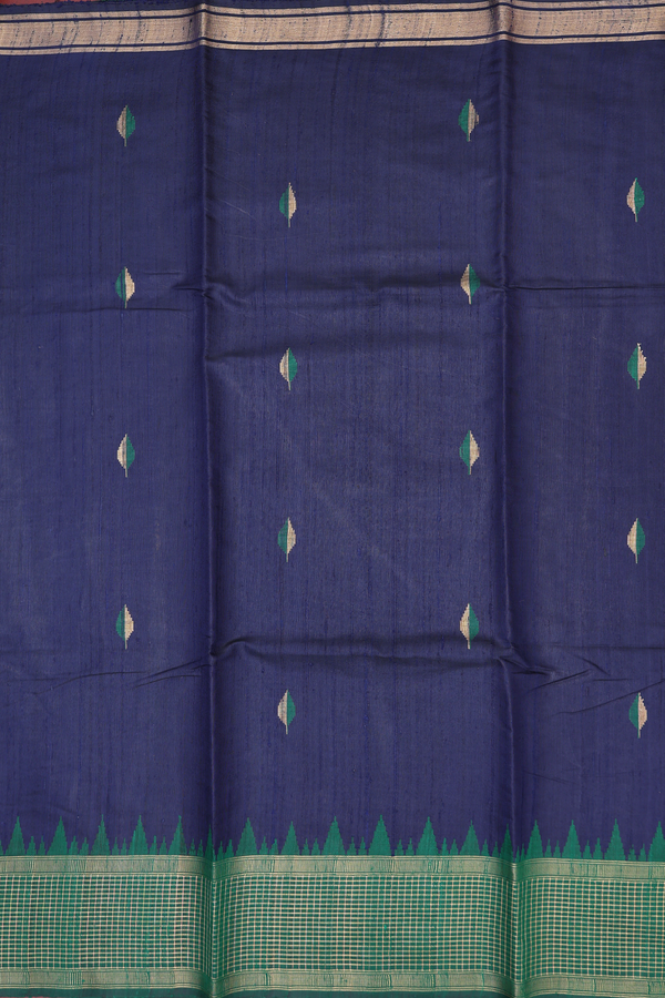 Jute Saree In Navy Blue With Allover Buttas