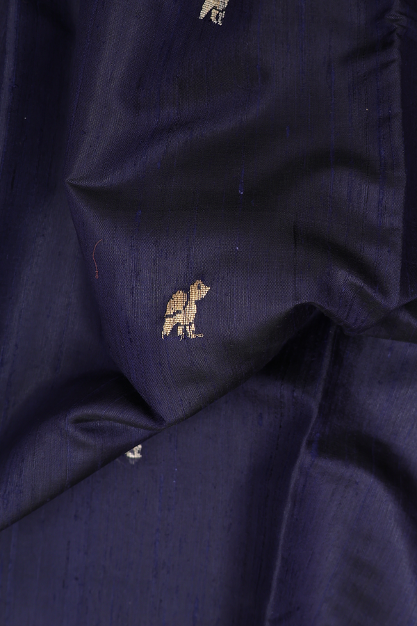 Jute Saree In Navy Blue With Birds Buttas
