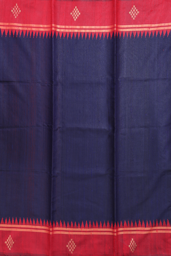 Jute Saree In Navy Blue With Contrast Border