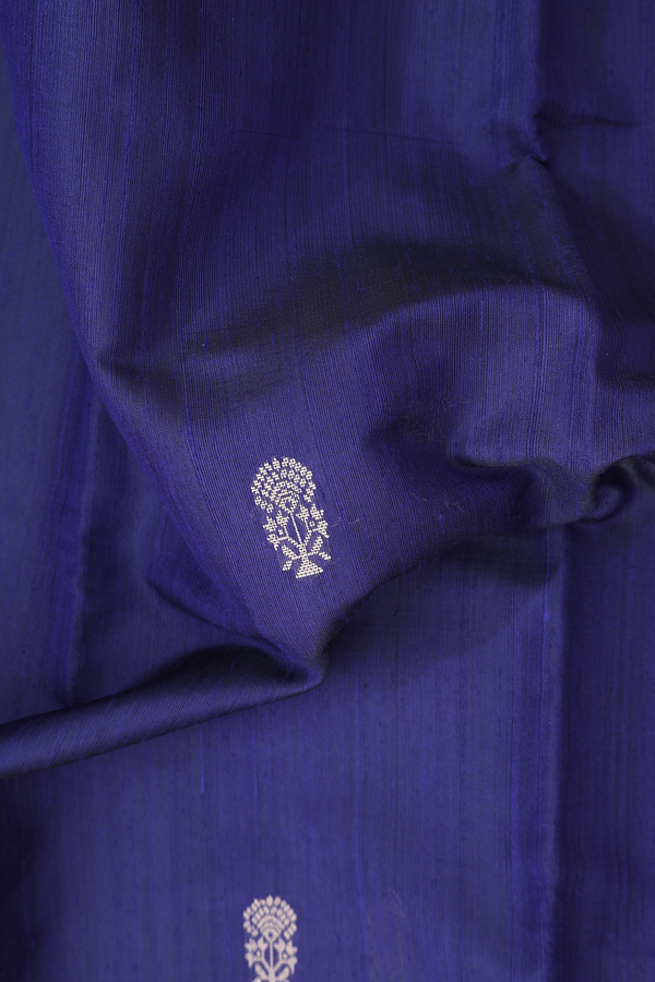 Jute Saree In Navy Blue With Floral Buttas