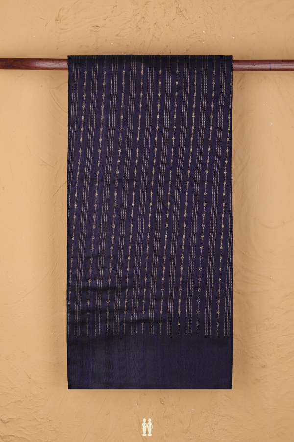 Jute Saree In Navy Blue With Stripes Design