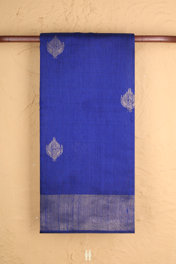 Jute Saree In Royal Blue With Zari Buttas