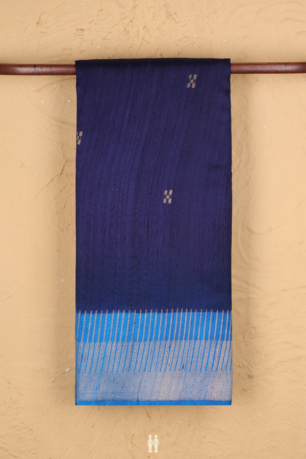Jute Saree In Navy Blue With Zari Buttas