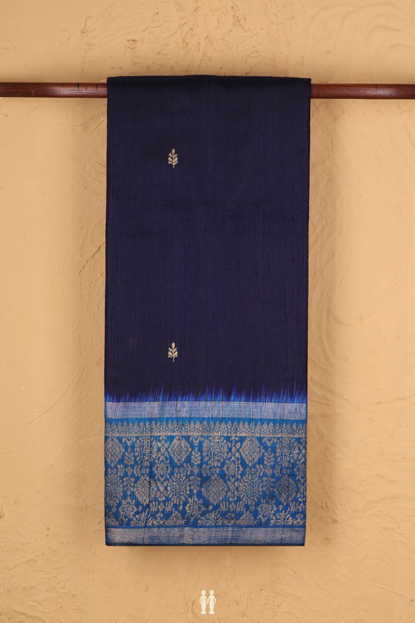 Jute Saree In Navy Blue With Zari Buttas