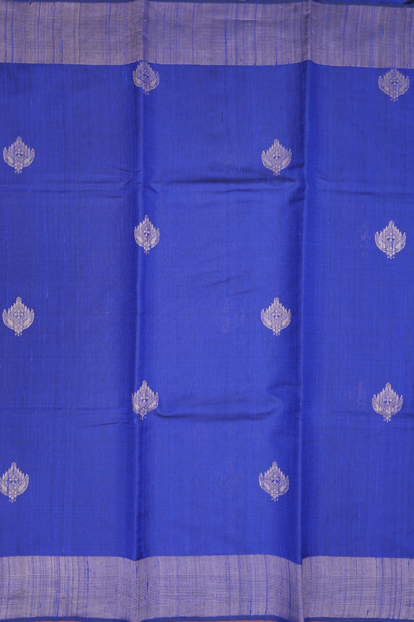 Jute Saree In Royal Blue With Zari Buttas