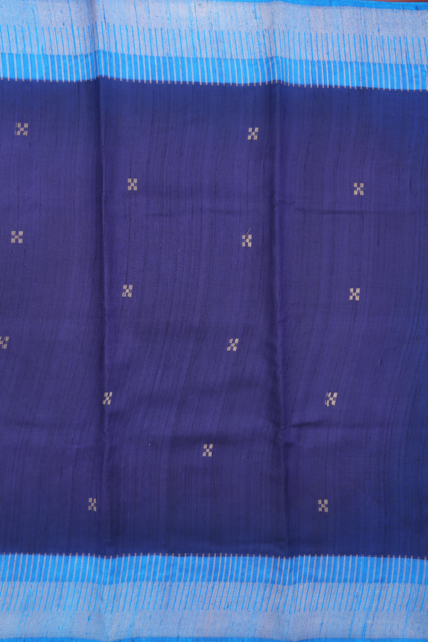 Jute Saree In Navy Blue With Zari Buttas