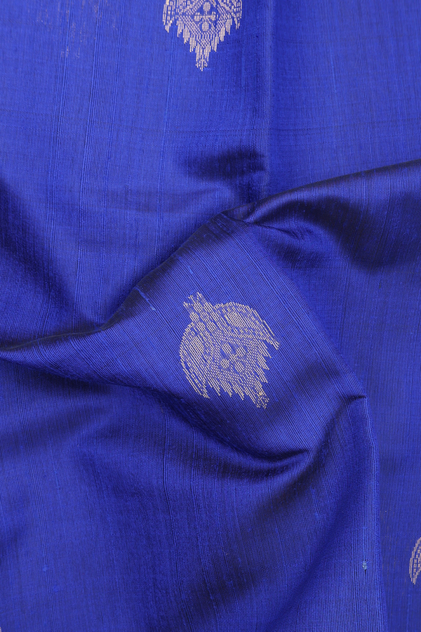 Jute Saree In Royal Blue With Zari Buttas