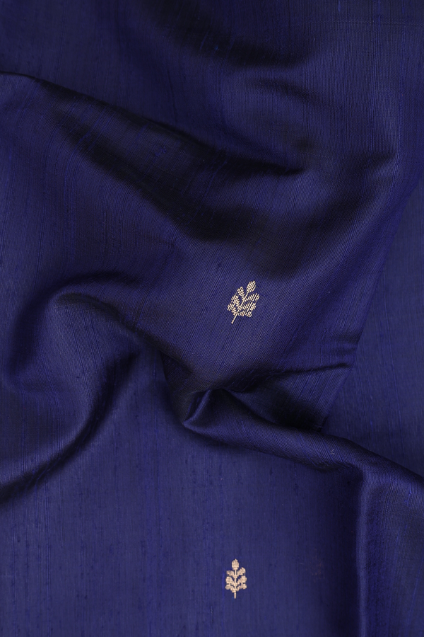 Jute Saree In Navy Blue With Zari Buttas