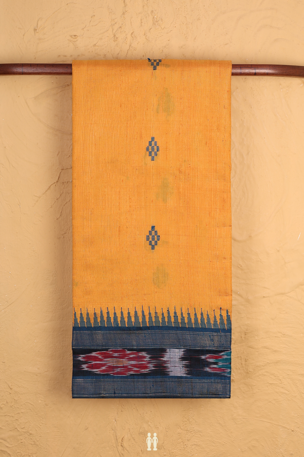 Jute Saree In Ochre Orange With Threadwork Buttas