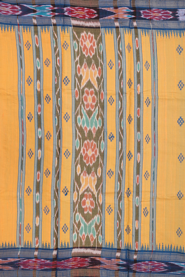 Jute Saree In Ochre Orange With Threadwork Buttas