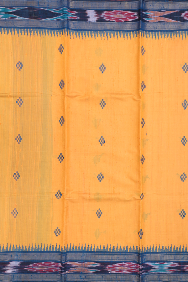 Jute Saree In Ochre Orange With Threadwork Buttas